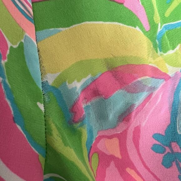 Lilly Women's Elsa Silk Blouse Size XXS Pink Green Elephant Print So A Peeling - Picture 8 of 10